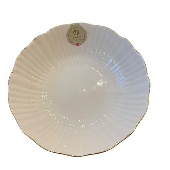 Eaton Fine Dining Porcelain 8,5in Pasta Bowl Set of 4 Aubrey White Gold Trim New - Picture 1 of 14